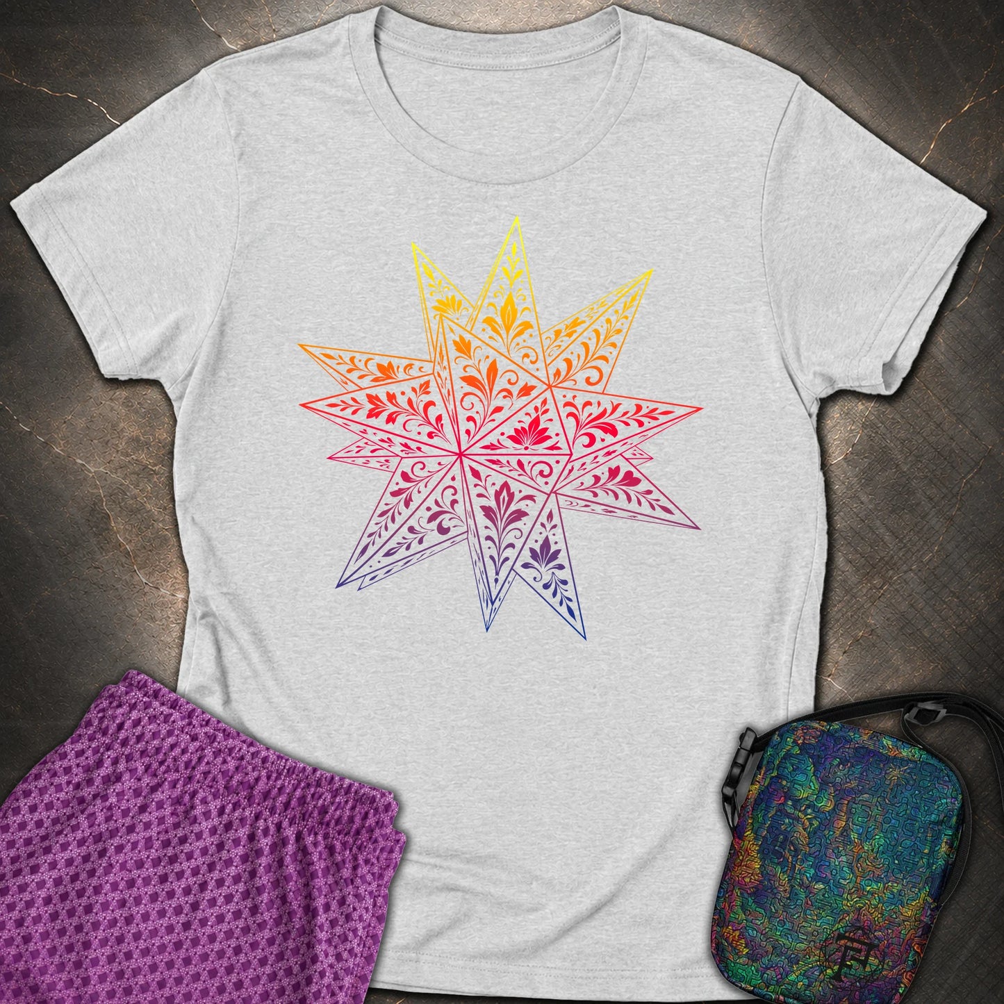 Colorful Stellated Dodecahedron - Colorful Stellated Dodecahedron Womens T-Shirt - RS Sport Grey