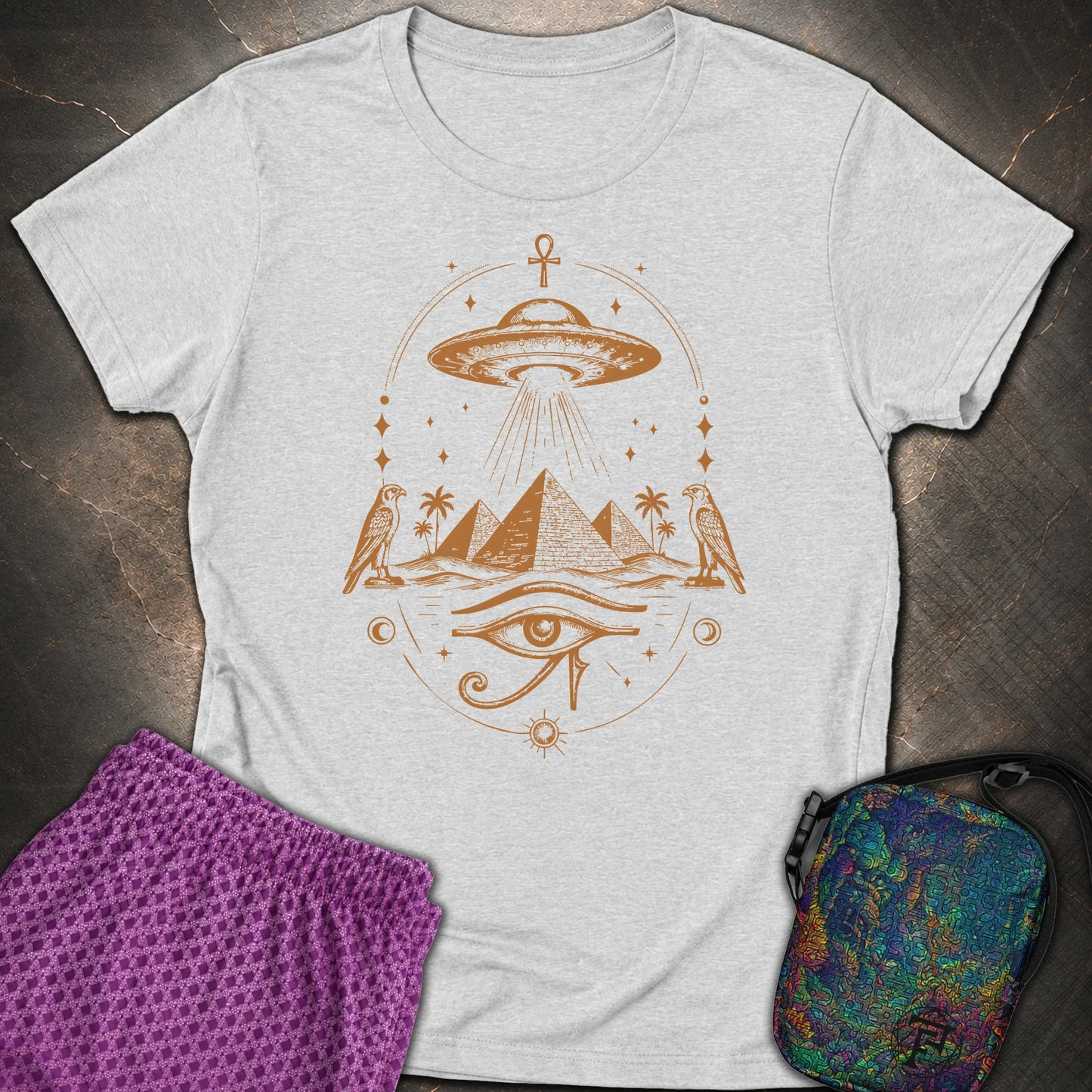 Starship Above the Sacred Pyramids - Starship Above the Sacred Pyramids Womens T-Shirt - RS Sport Grey