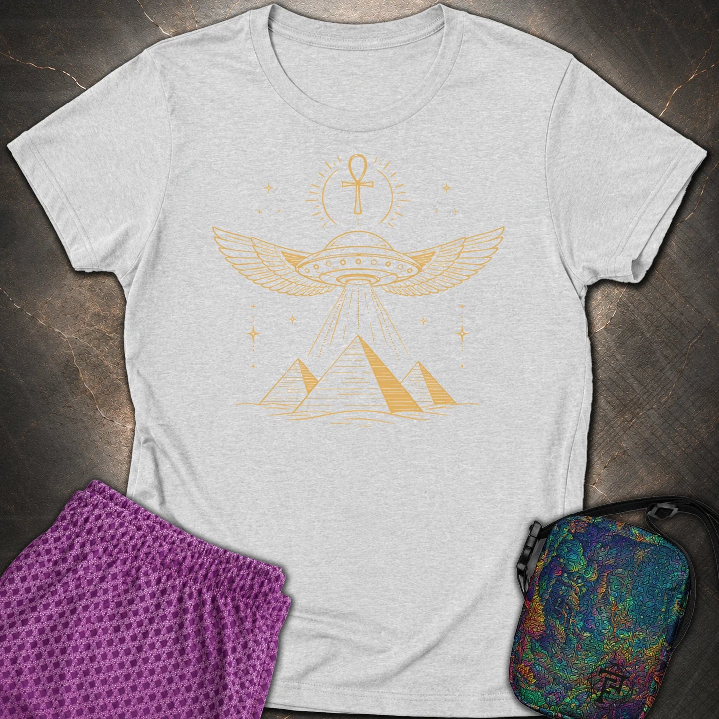 Winged Starship Over the Pyramids - Winged Starship Over the Pyramids Womens T-Shirt - RS Sport Grey