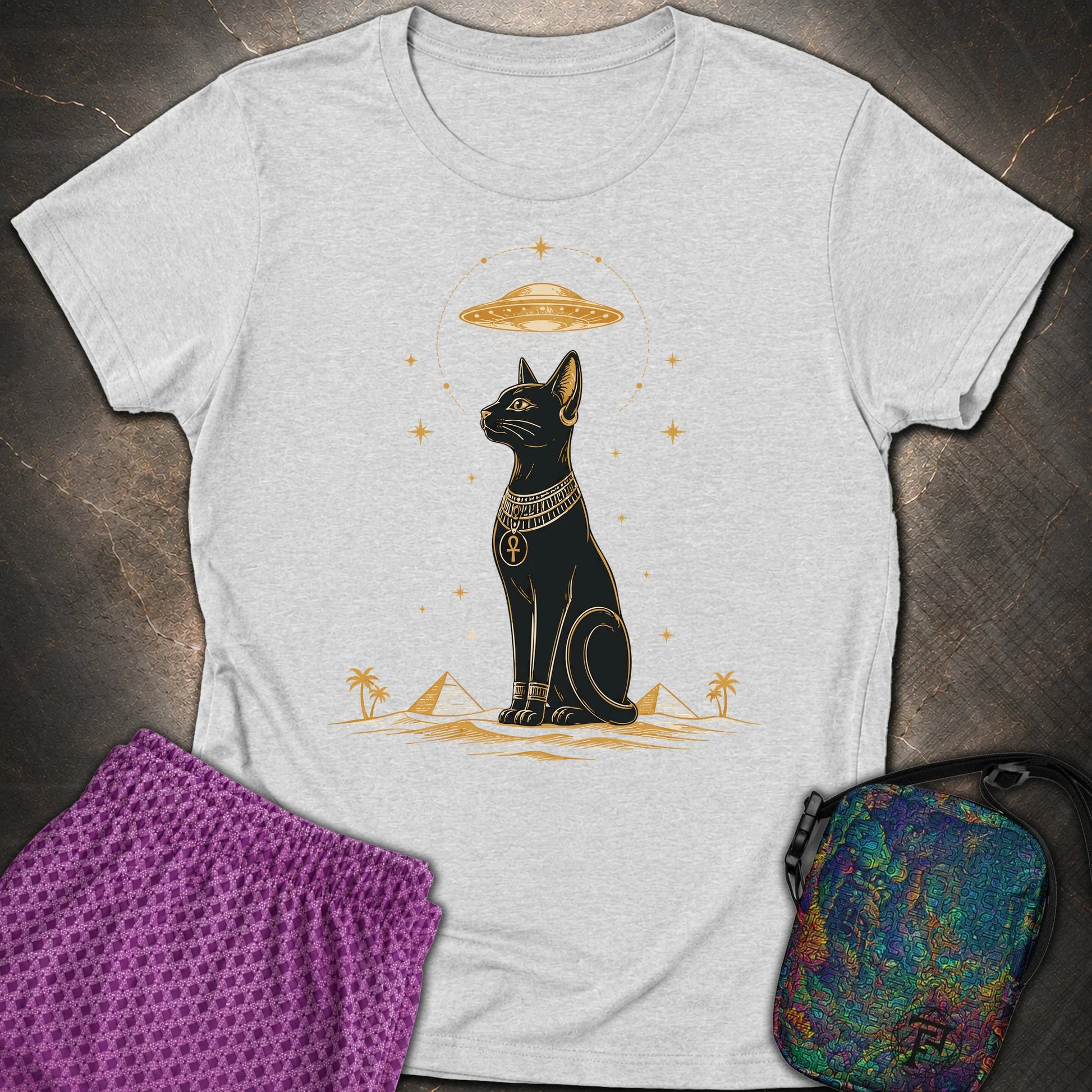 Celestial Cat Beneath the Starship - Celestial Cat Beneath the Starship Womens T-Shirt - RS Sport Grey