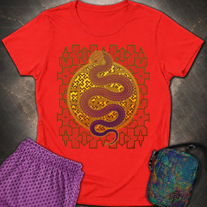 Shipibo Kene Cosmic Snake - Shipibo Kene Cosmic Snake Women's T-Shirt - Red