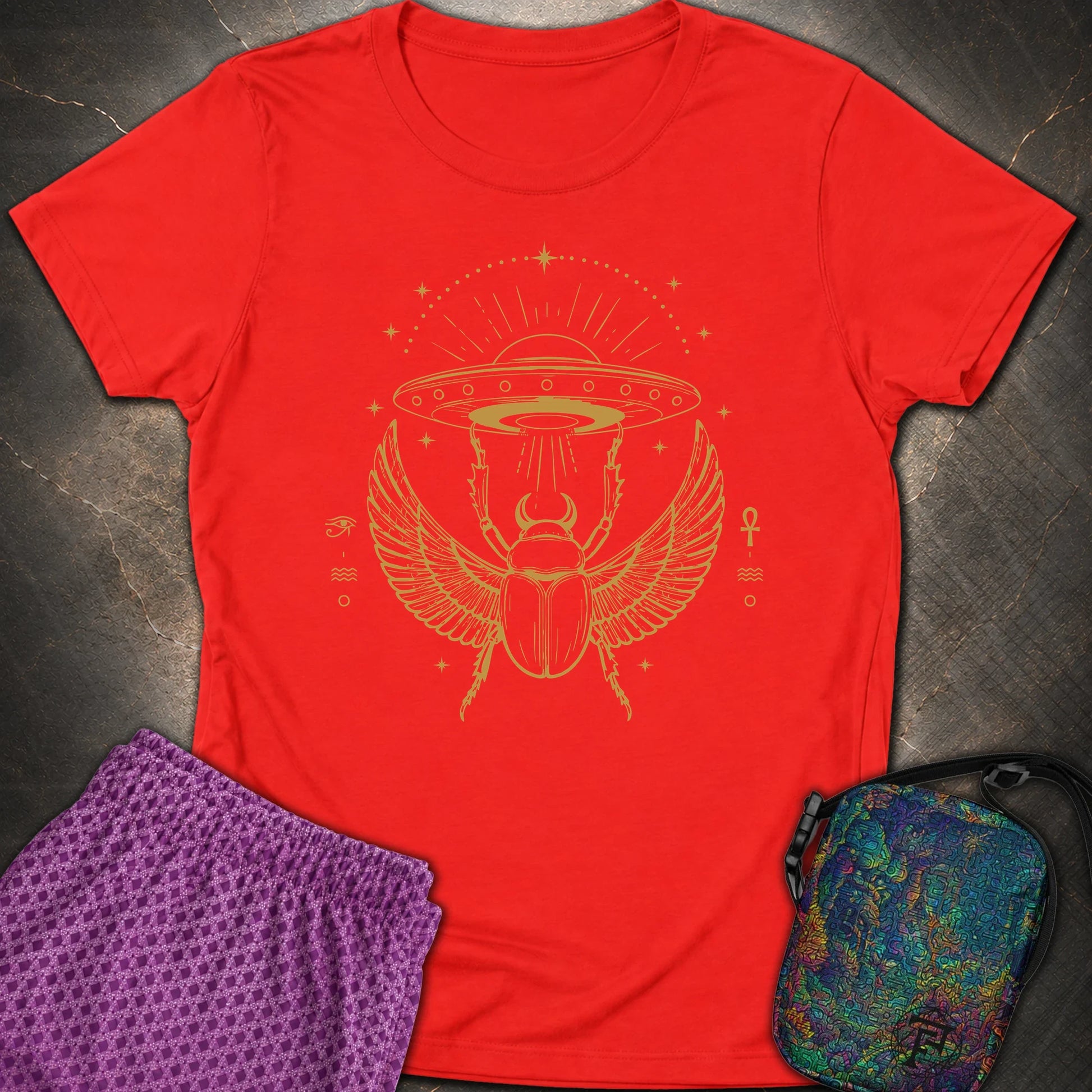 Celestial Scarab Beneath the Starship - Celestial Scarab Beneath the Starship Womens T-Shirt - Red