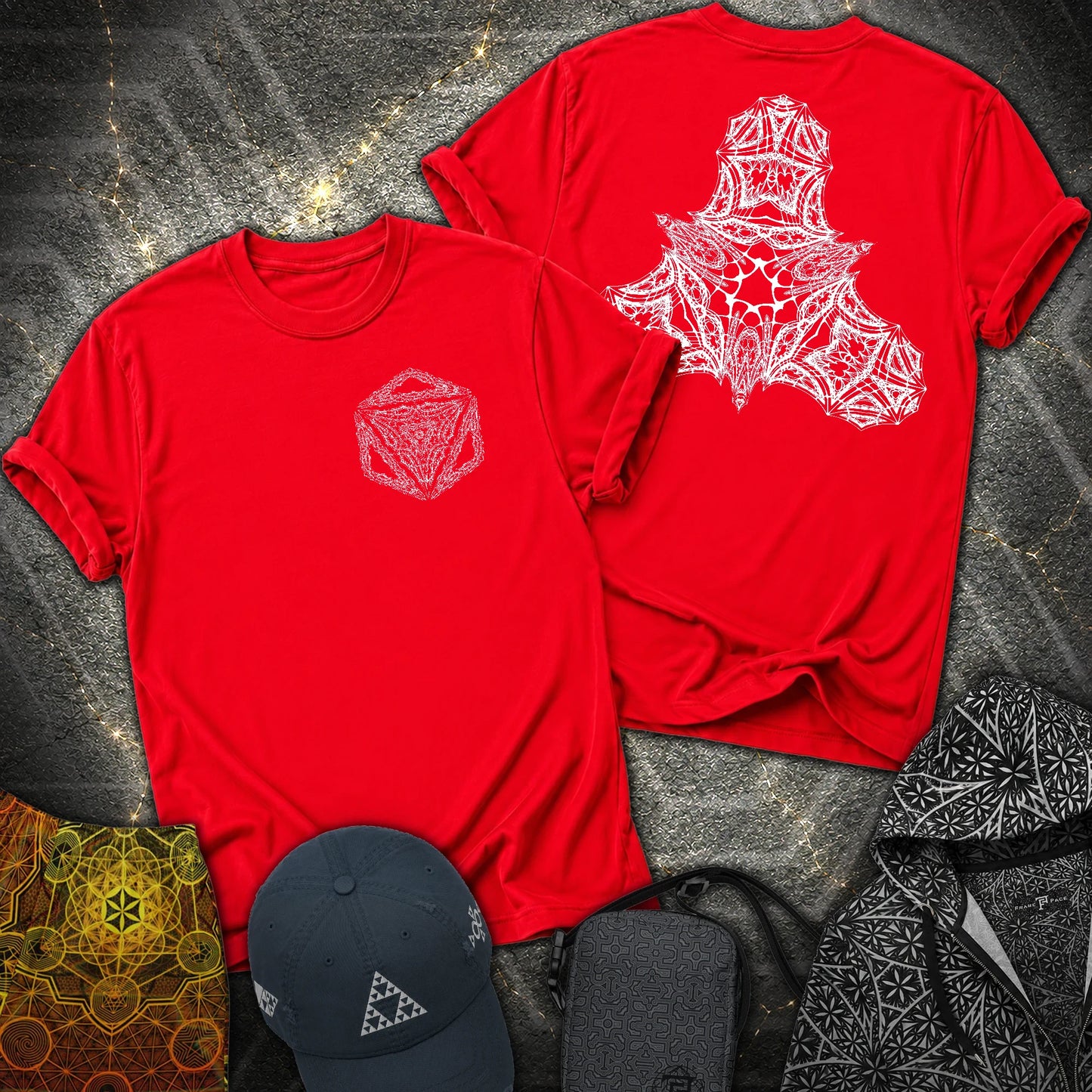 Organic Octahedron Geometry 2 Sided T-Shirt - Organic Octahedron Geometry 2 Sided T-Shirt - Red