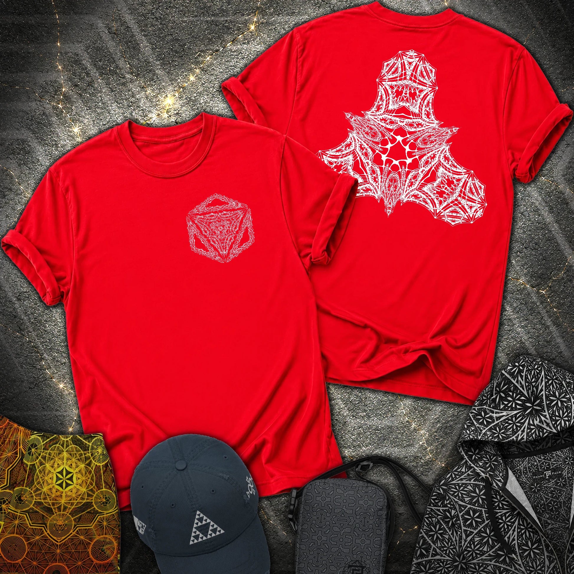 Organic Octahedron Geometry 2 Sided T-Shirt - Organic Octahedron Geometry 2 Sided T-Shirt - Red