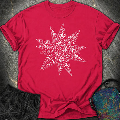 White Floral Stellated Dodecahedron Comfort T-Shirt - White Floral Stellated Dodecahedron Comfort T-Shirt - Red