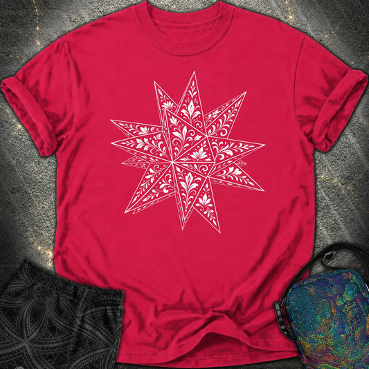 White Floral Stellated Dodecahedron Comfort T-Shirt - White Floral Stellated Dodecahedron Comfort T-Shirt - Red