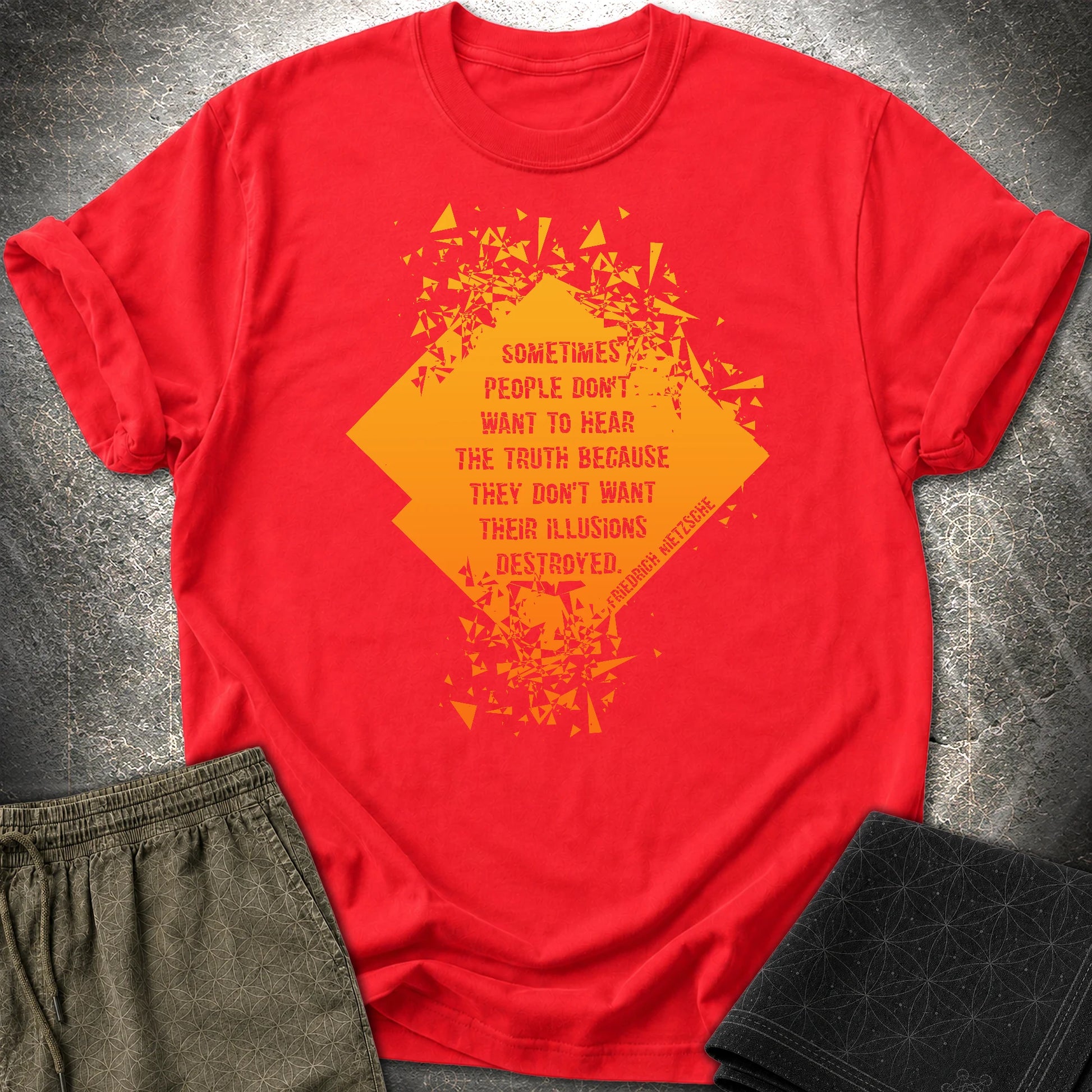 Friedrich Nietzsche Illusions Destroyed T-Shirt - Friedrich Nietzsche Illusions Destroyed T-Shirt - Red