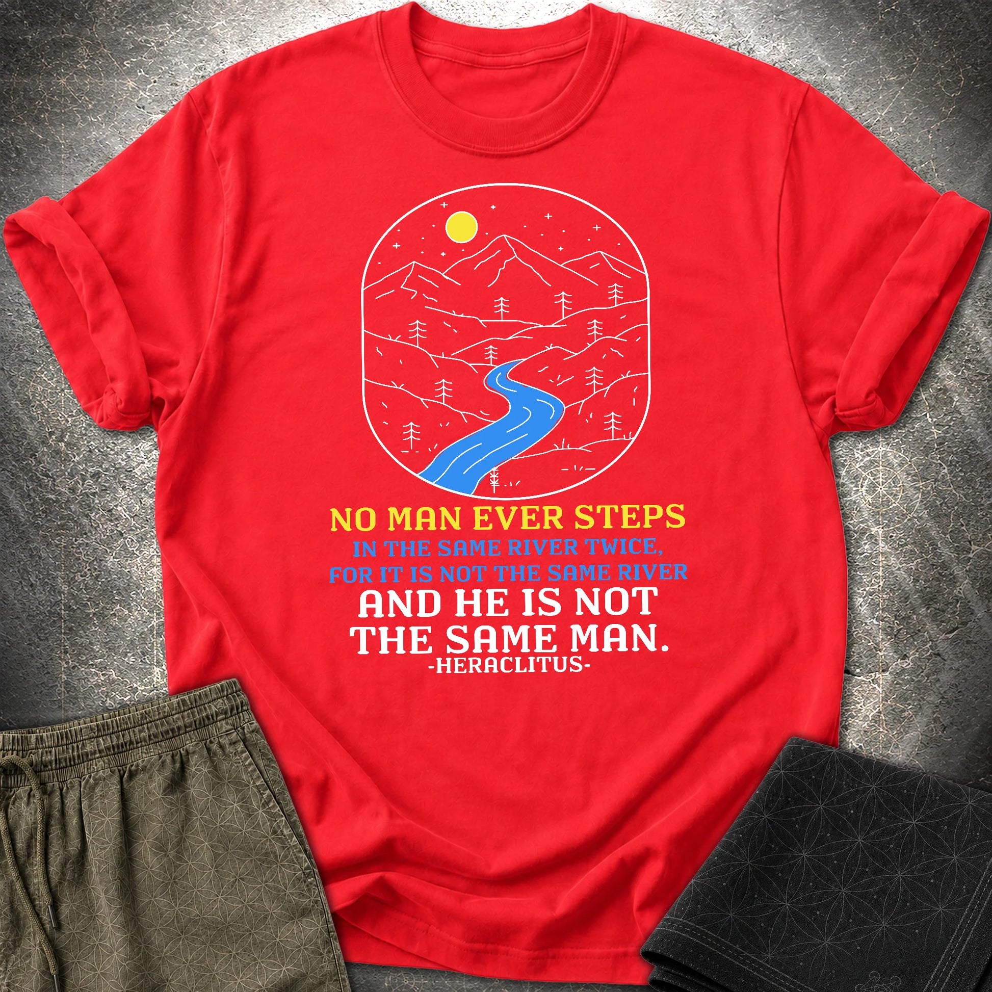 Heraclitus River Quote T-Shirt - Heraclitus River Quote T-Shirt - Red