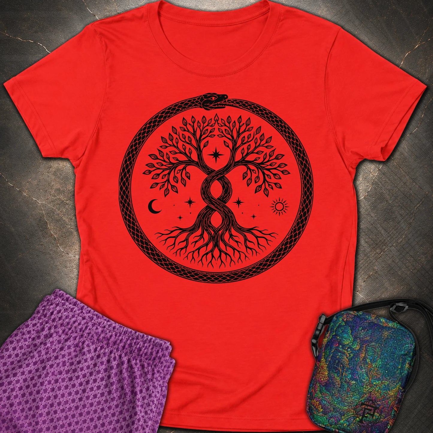 888 Ouroboros Tree Womens T-Shirt - 888 Ouroboros Tree Womens T-Shirt - Red