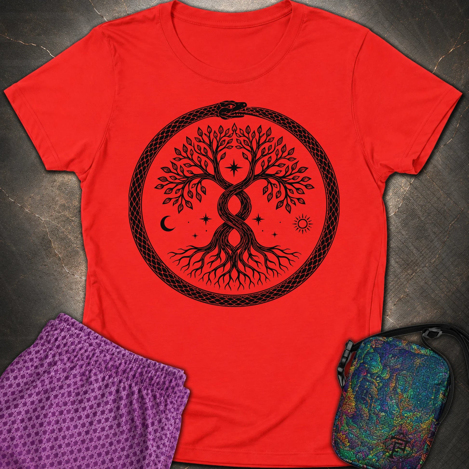888 Ouroboros Tree Womens T-Shirt - 888 Ouroboros Tree Womens T-Shirt - Red