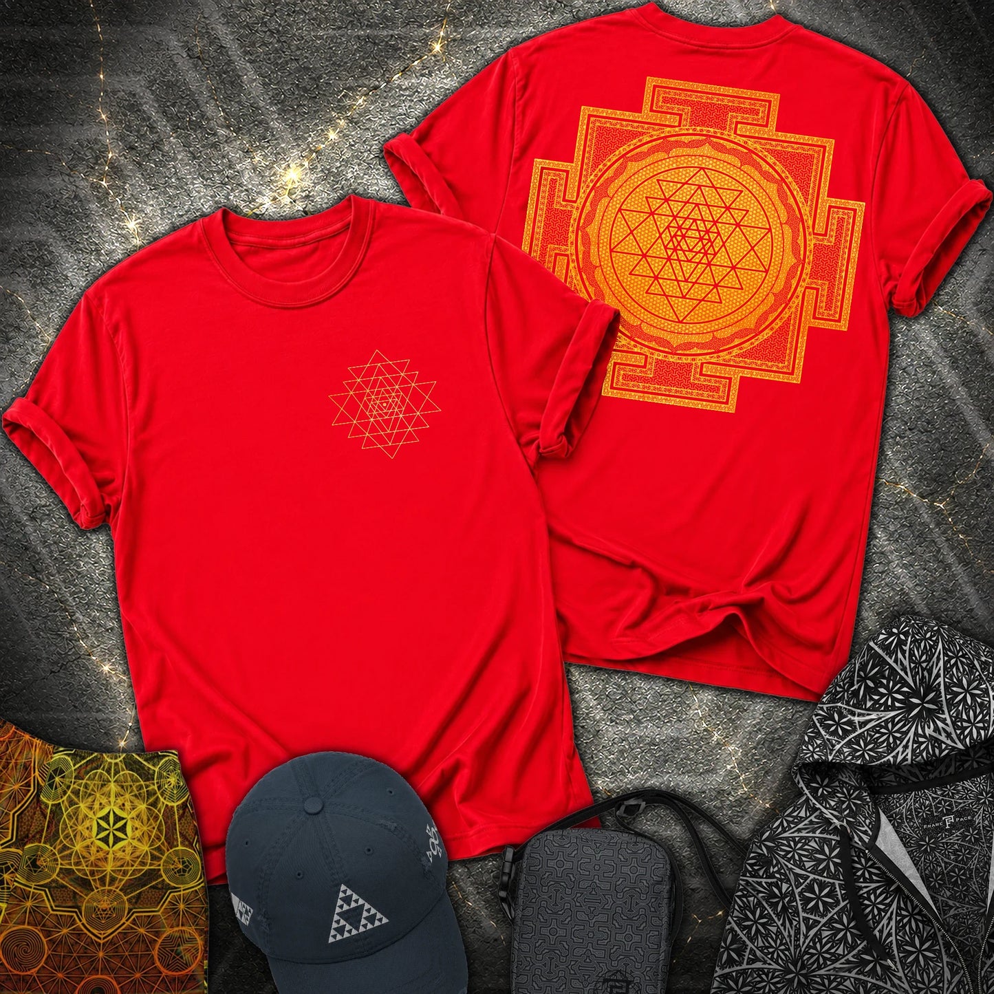 Sri Yantra Patterns 2 Sided T-Shirt - Sri Yantra Patterns 2 Sided T-Shirt - Red