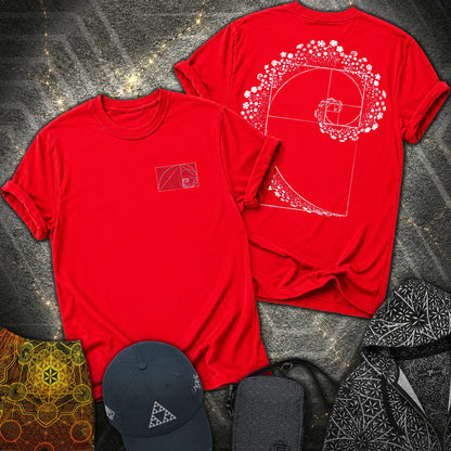 Floral Golden Ratio Spiral 2 Sided T-Shirt - Floral Golden Ratio Spiral 2 Sided T-Shirt - Red