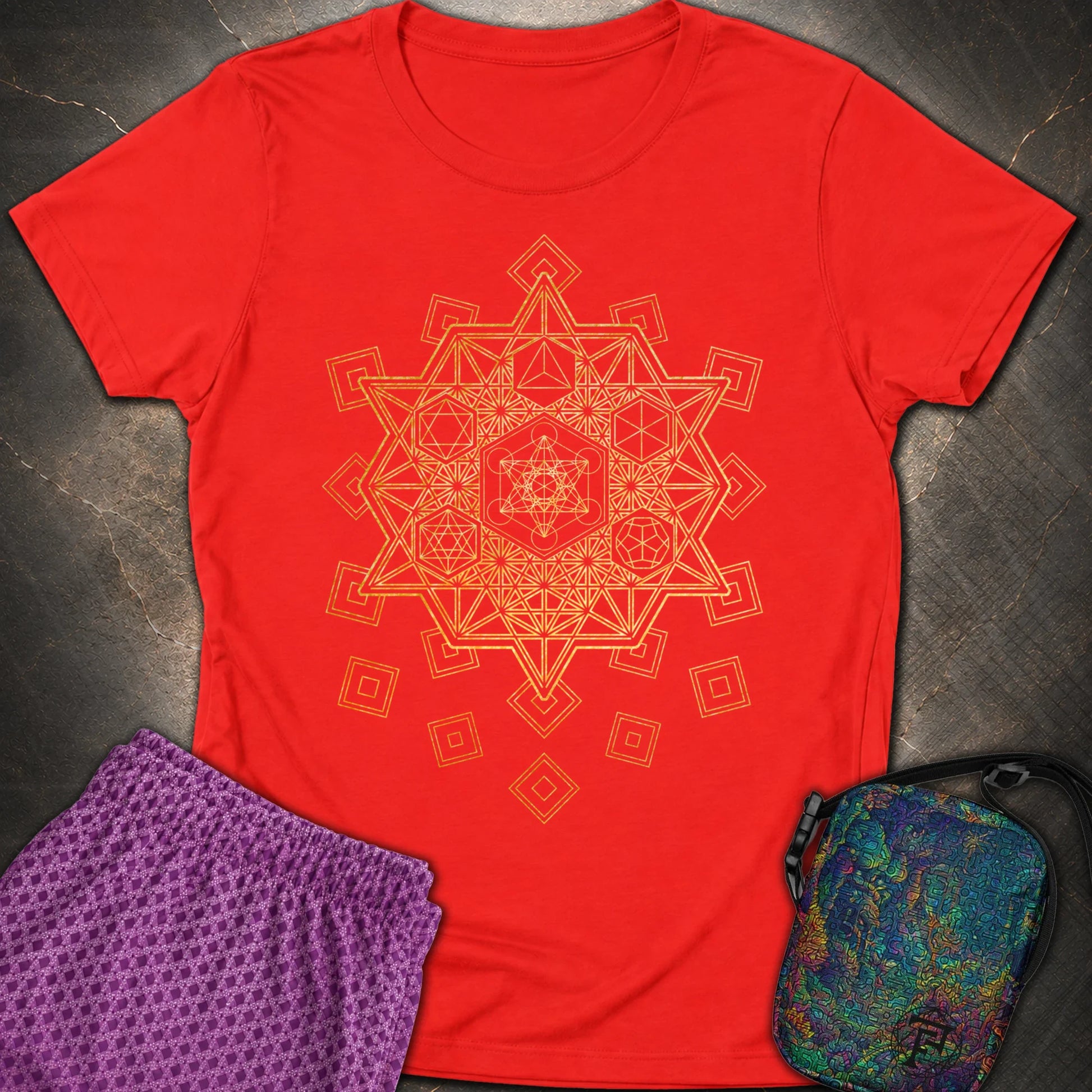 Metatron and Platonic Solids T-Shirt - Metatron and Platonic Solids Womens T-Shirt - Red
