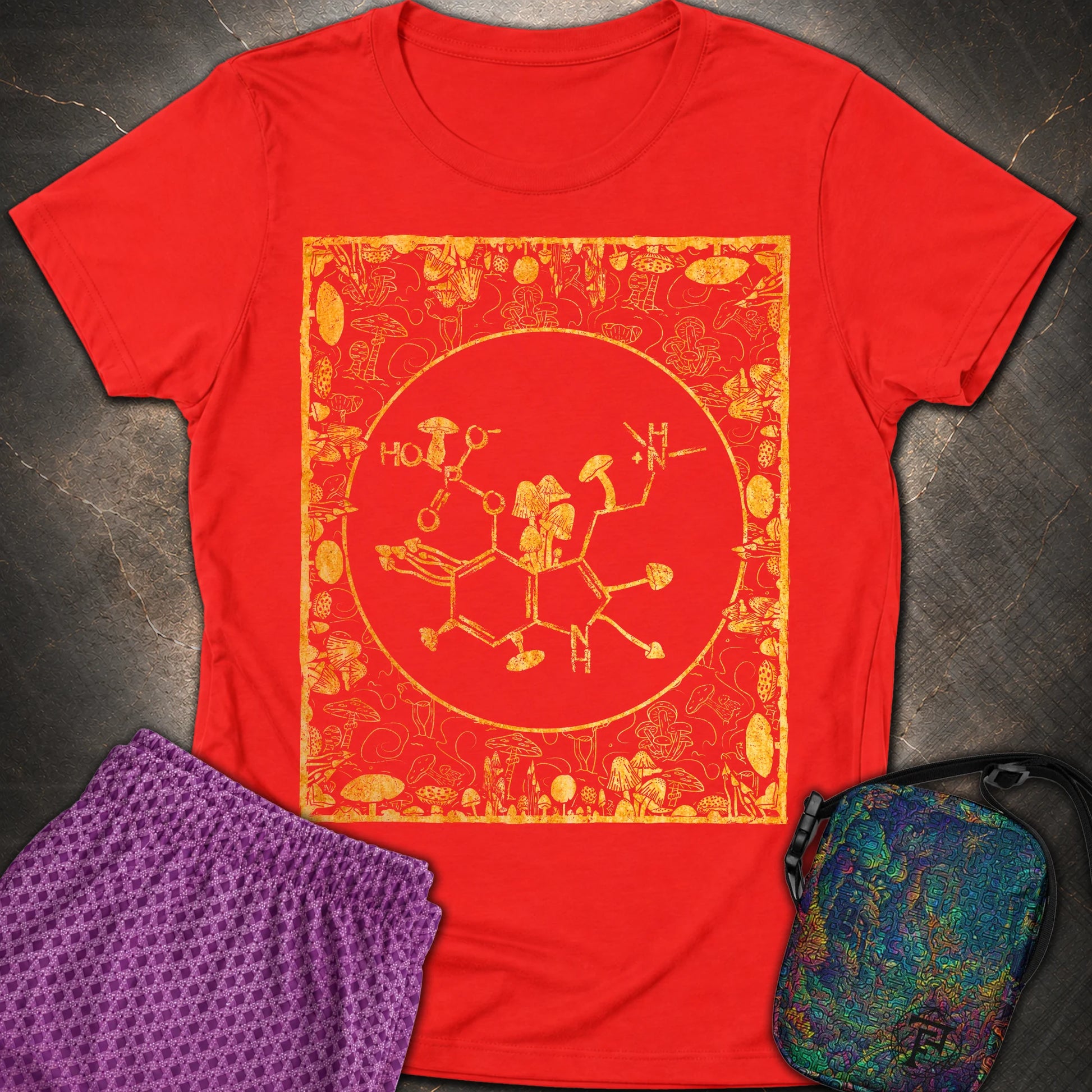 Psilocybin Molecule Mushroom Frame - Psilocybin Molecule Mushroom Frame Womens T-Shirt - Red