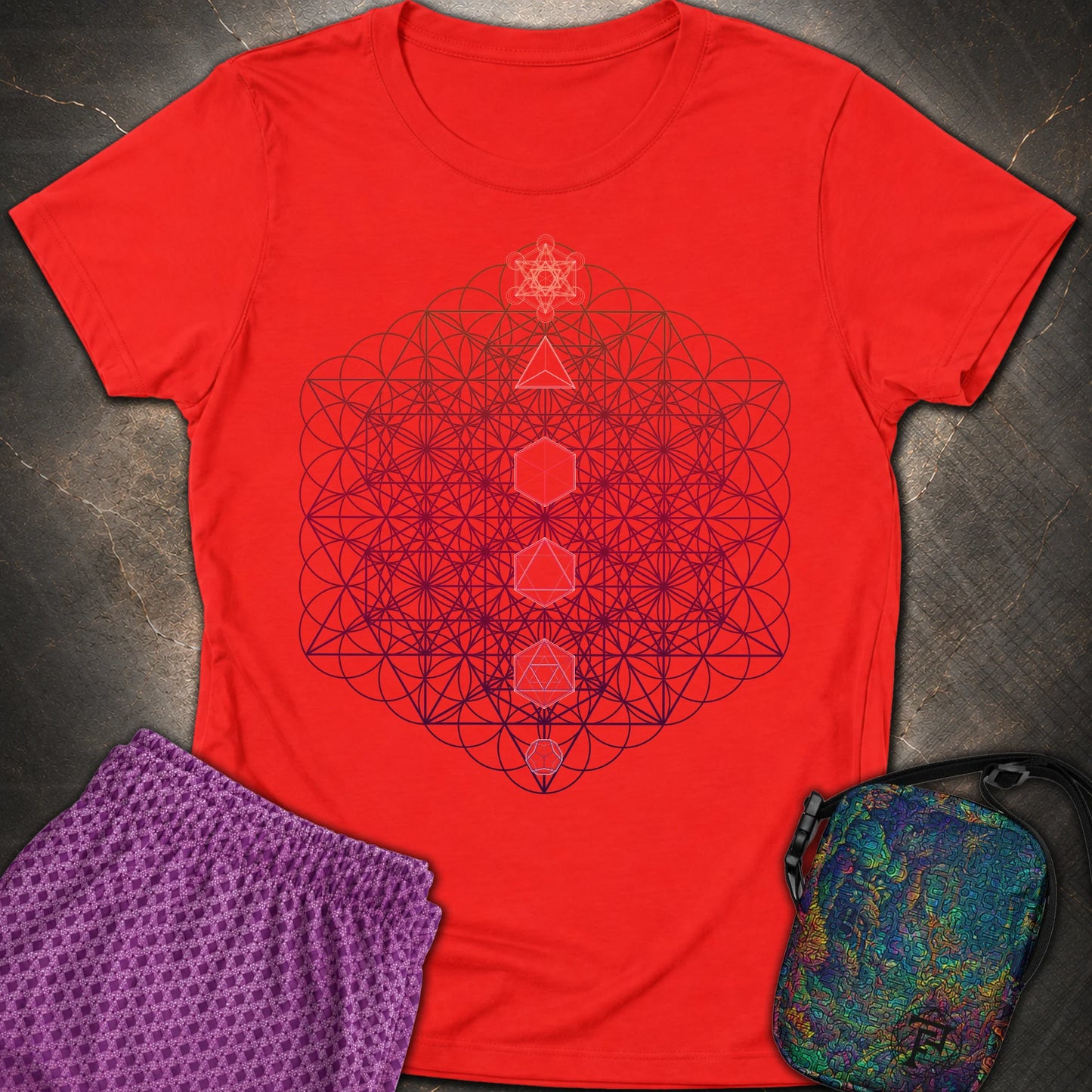 64 Tetrahedron Platonic Solids Metatron - 64 Tetrahedron Platonic Solids Metatron Women's T-Shirt - Red