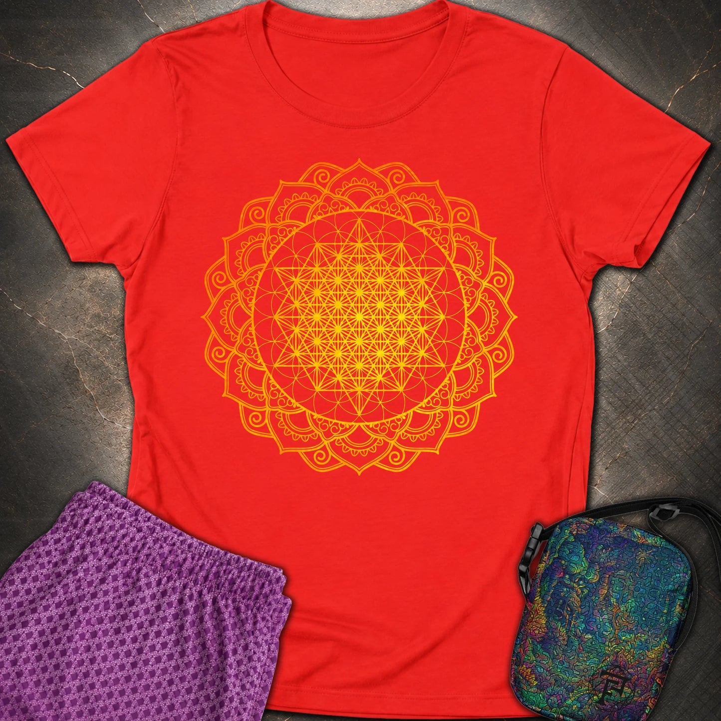 Tetrahedron Mandala T-Shirt - Tetrahedron Mandala Womens T-Shirt - Red