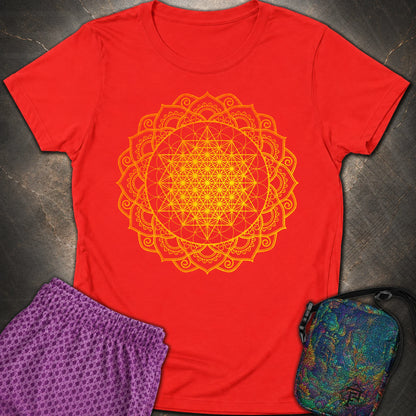 Tetrahedron Mandala T-Shirt - Tetrahedron Mandala Womens T-Shirt - Red