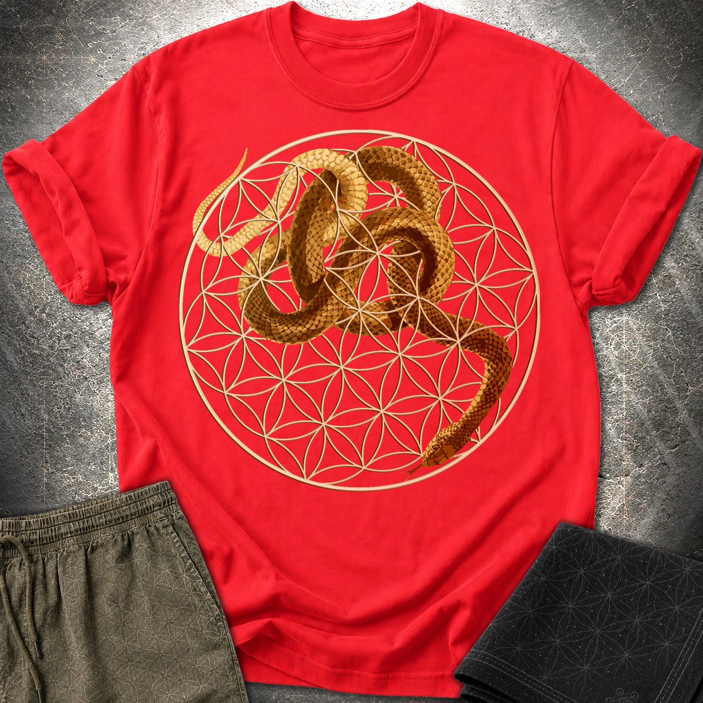 Flower Of Life Snake T-Shirt - Flower Of Life Snake T-Shirt - Red