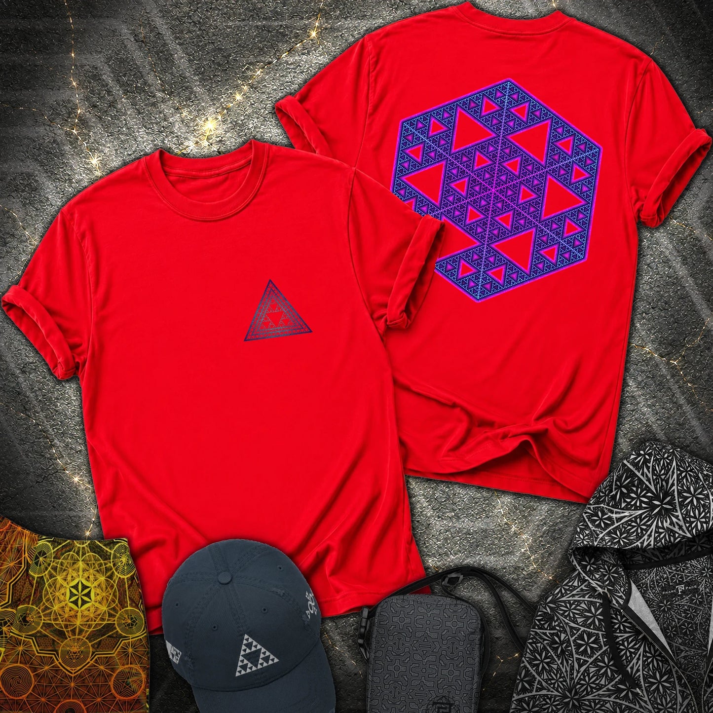 Sierpinski Star and Triangle 2 Sided T-Shirt - Sierpinski Star and Triangle 2 Sided T-Shirt - Red