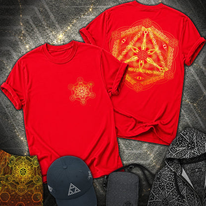 Interdimensional Tesseract Metatron 2 Sided T-Shirt - Interdimensional Tesseract Metatron 2 Sided T-Shirt - Red