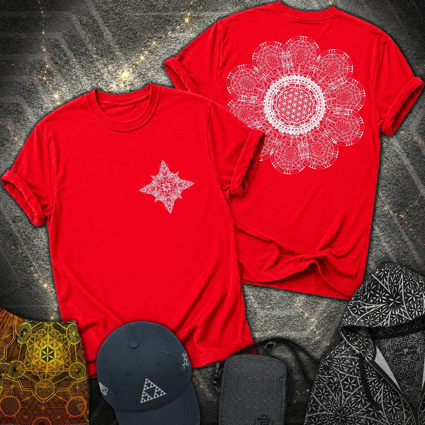 Geometric Flower 2 Sided T-Shirt - Geometric Flower 2 Sided T-Shirt - Red