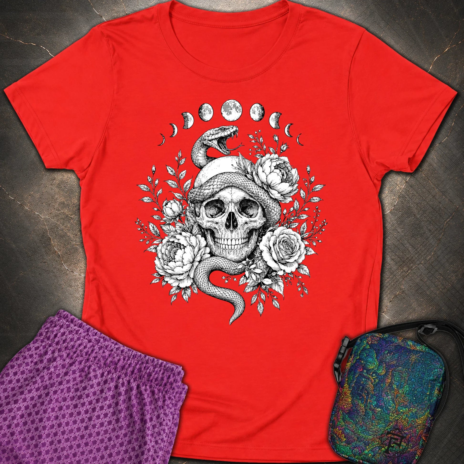 Skull Snake Moon Phases - Skull Snake Moon Phases Womens T-Shirt - Red