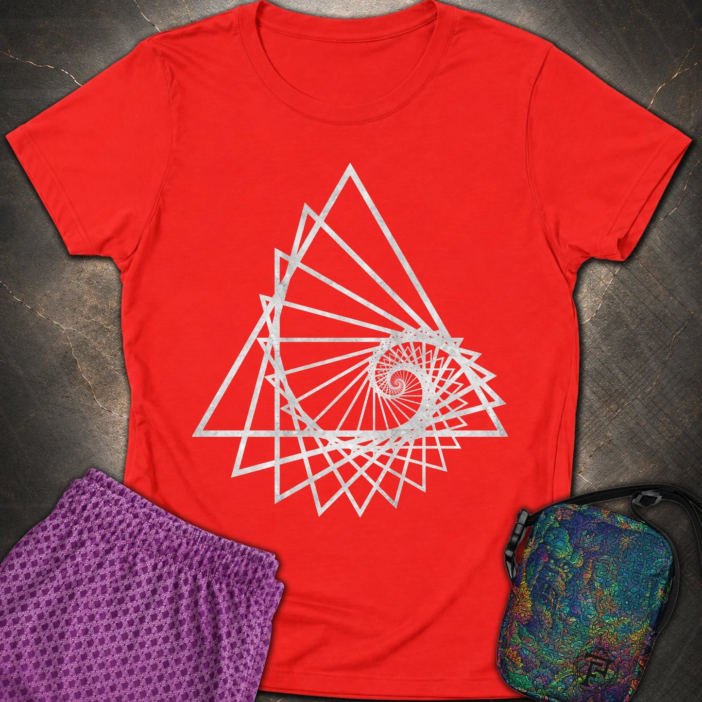 Spiralling Triangle Geometric T-Shirt - Spiralling Triangle Geometric Womens T-Shirt - Red
