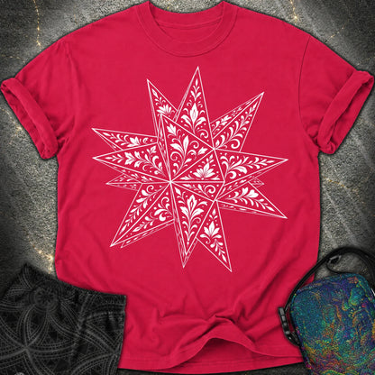 White Floral Stellated Dodecahedron - White Floral Stellated Dodecahedron Comfort T-Shirt - Red