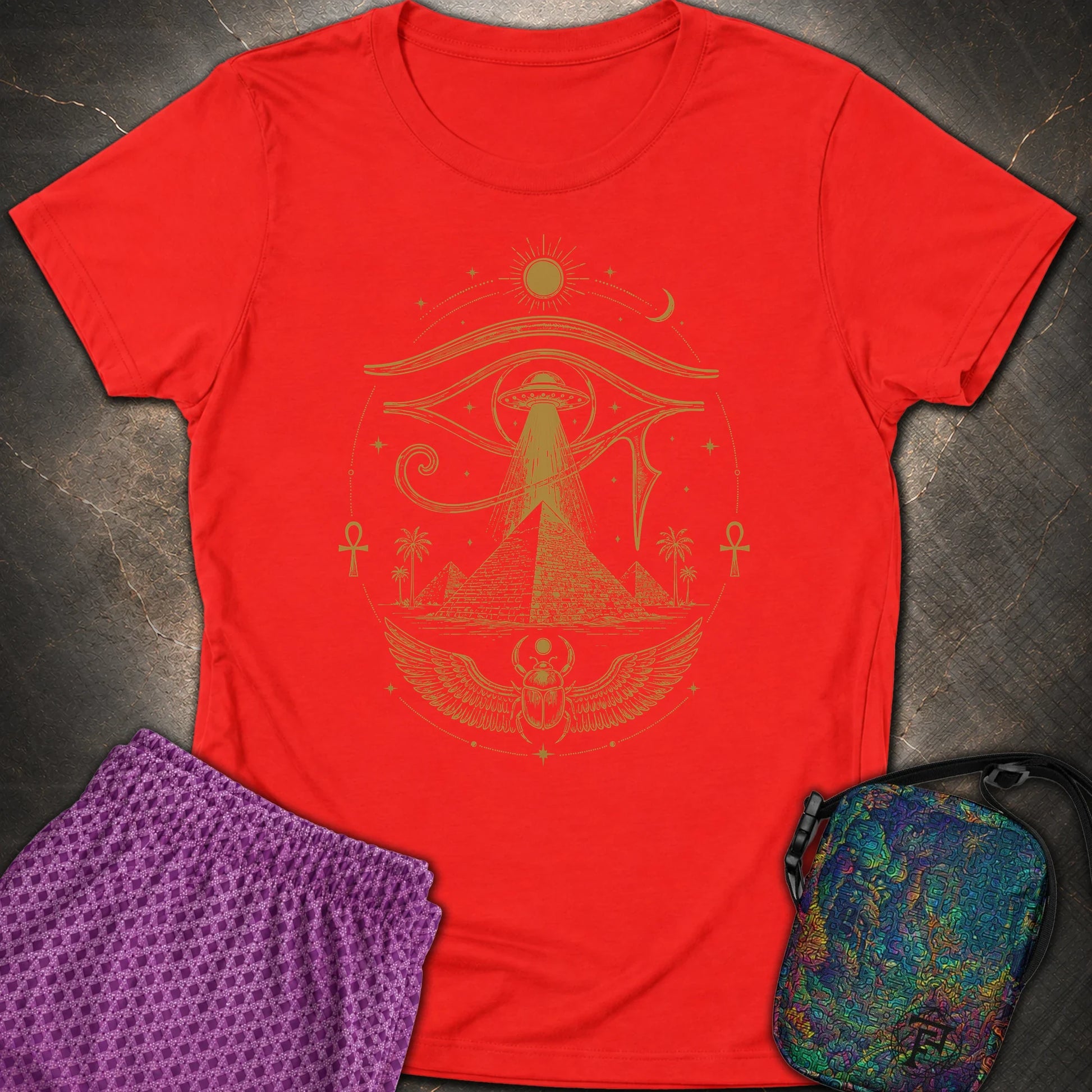 Ancient Eye Over the Pyramids - Ancient Eye Over the Pyramids Womens T-Shirt - Red