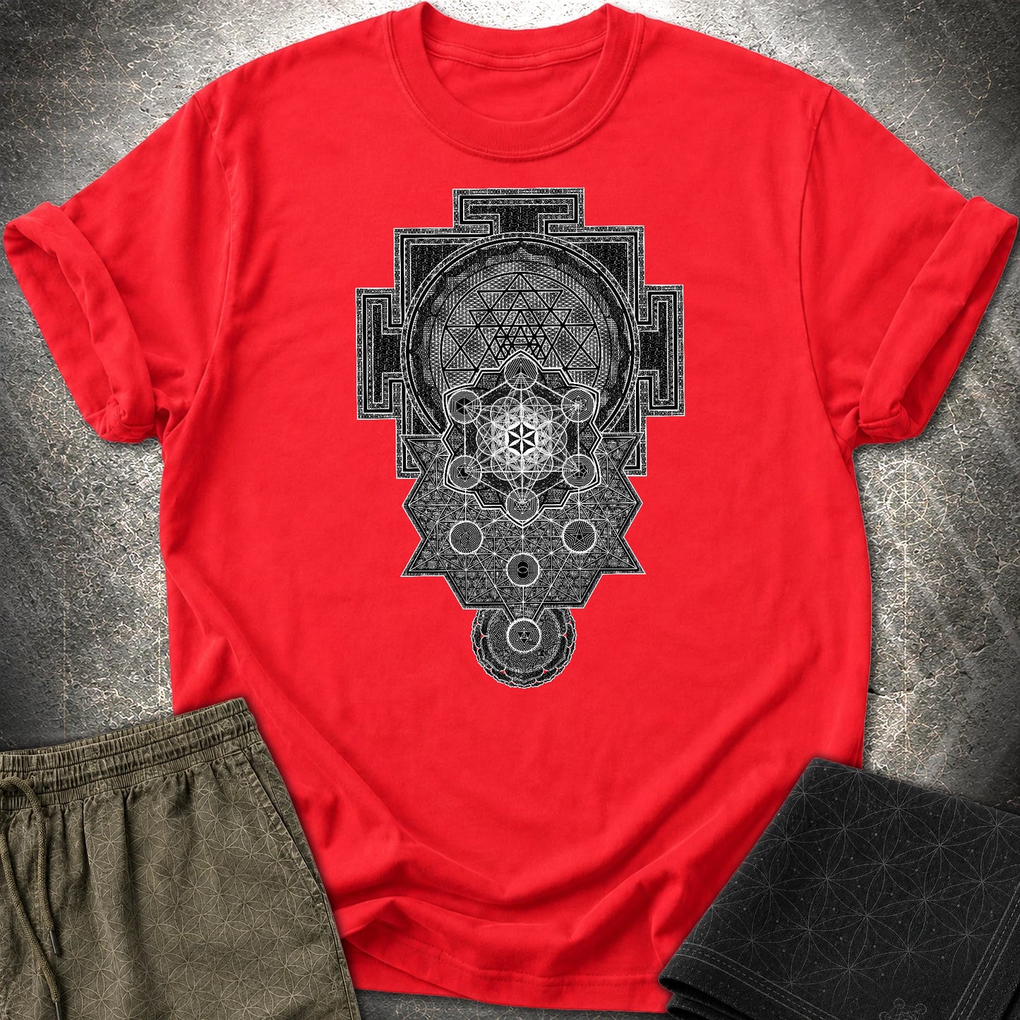 Sri Yantra Intricate Sacred Patterns T-Shirt - Sri Yantra Intricate Sacred Patterns T-Shirt - Red