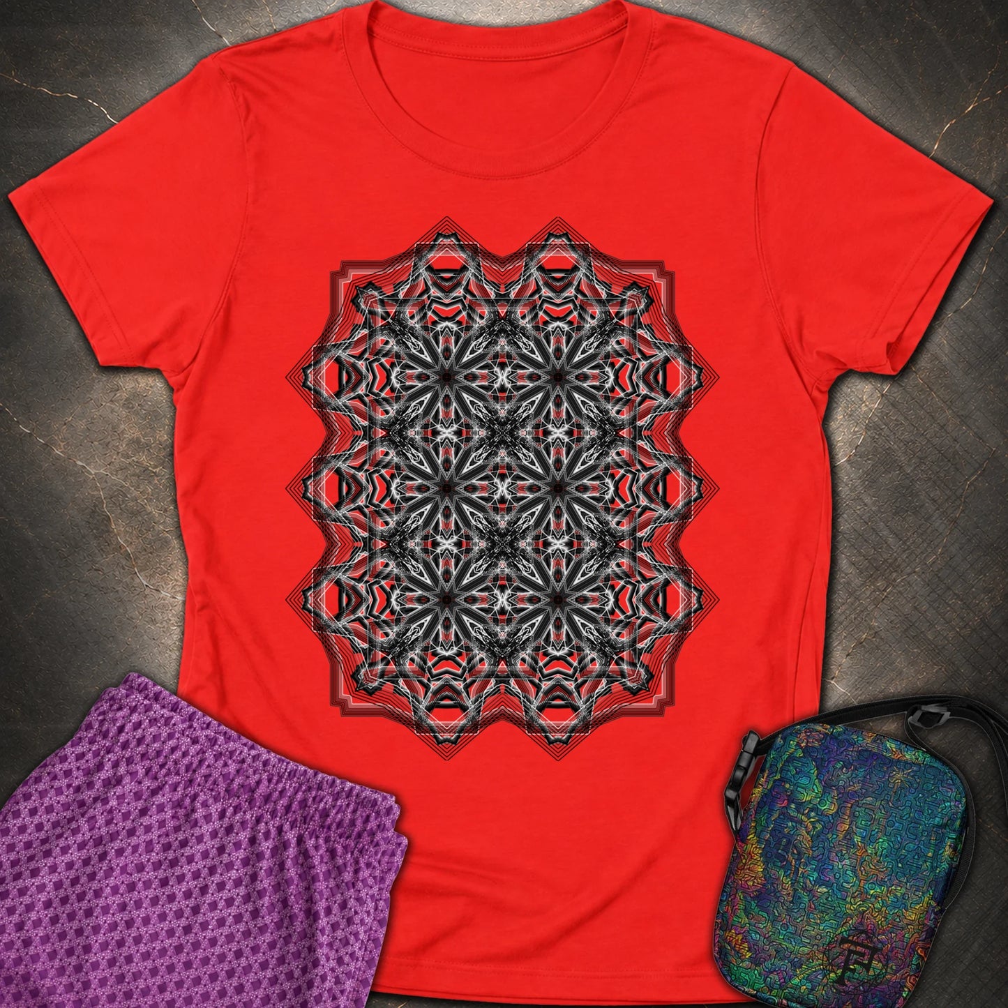 Monochrome Geometric Nexus - Monochrome Geometric Nexus Womens T-Shirt - Red