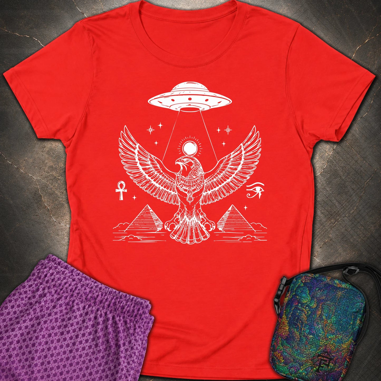 Solar Falcon Beneath the Starship - Solar Falcon Beneath the Starship Womens T-Shirt - Red