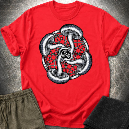 Fungal Flow of the Triskelion T-Shirt - Fungal Flow of the Triskelion T-Shirt - Red
