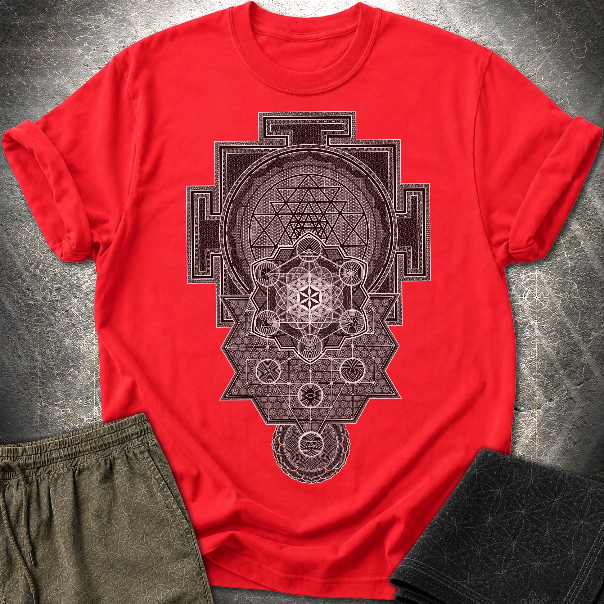 Sri Yantra Intricate Sacred Patterns - Sri Yantra Intricate Sacred Patterns T-Shirt - Red