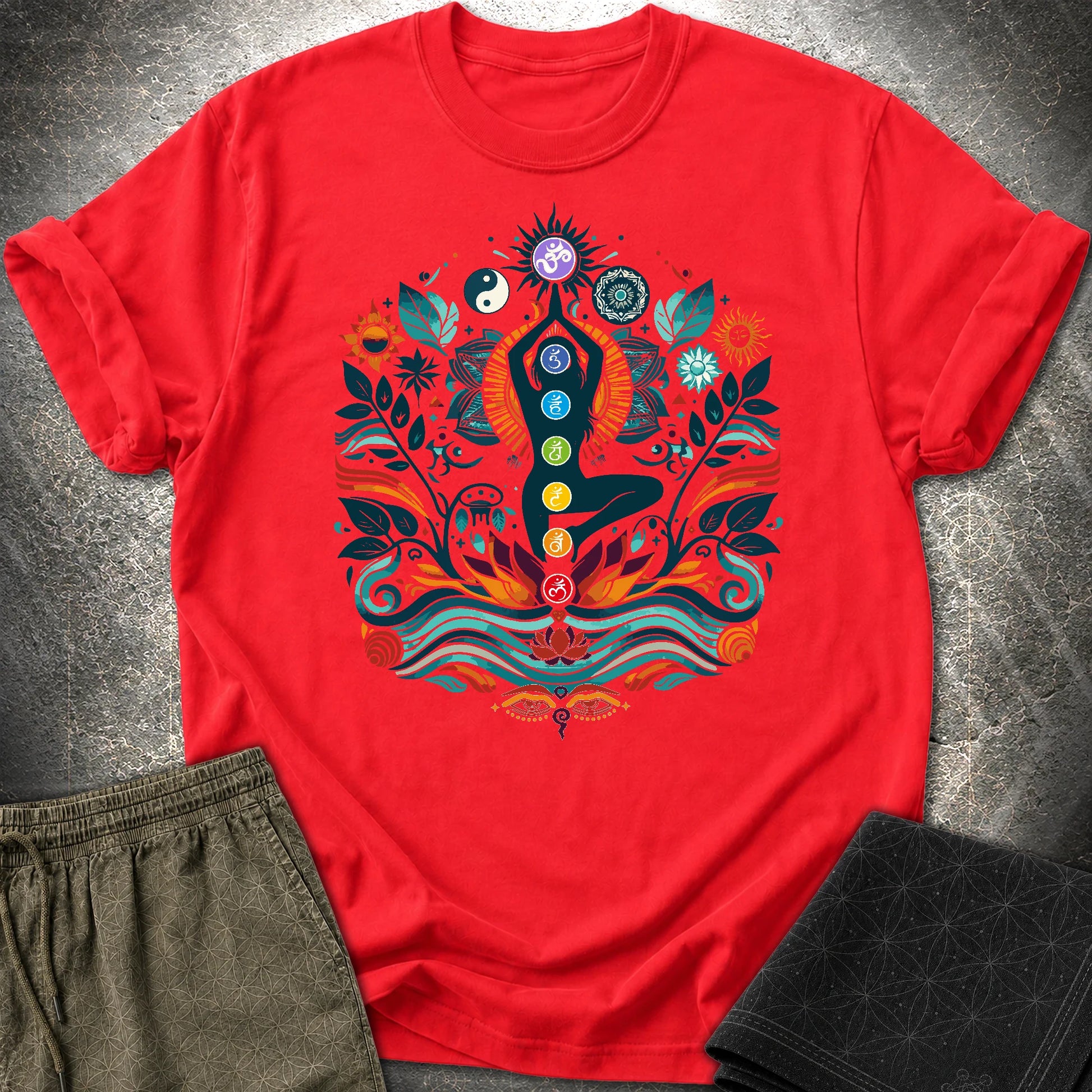 Yoga Chakras T-Shirt - Yoga Chakras T-Shirt - Red