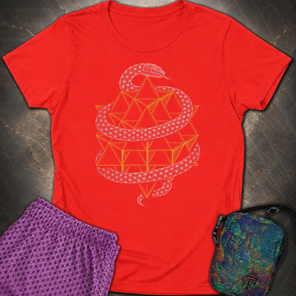 Serpent Tetrahedron Merkaba Geometry - Serpent Tetrahedron Merkaba Geometry Womens T-Shirt - Red