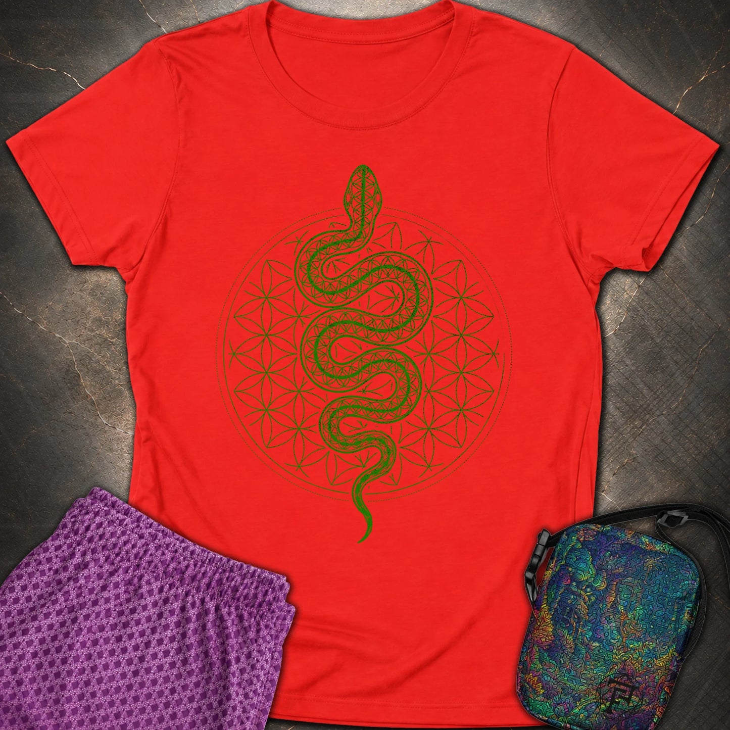 Flower of Life Serpent Womens T-Shirt - Flower of Life Serpent Womens T-Shirt - Red