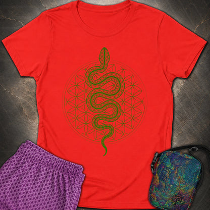 Flower of Life Serpent Womens T-Shirt - Flower of Life Serpent Womens T-Shirt - Red