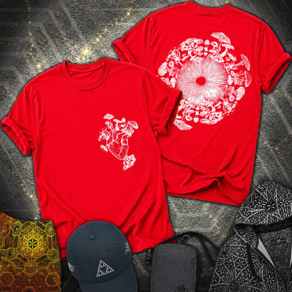 Mushroom Heart Mushroom Iris 2 Sided T-Shirt - Mushroom Heart Mushroom Iris 2 Sided T-Shirt - Red