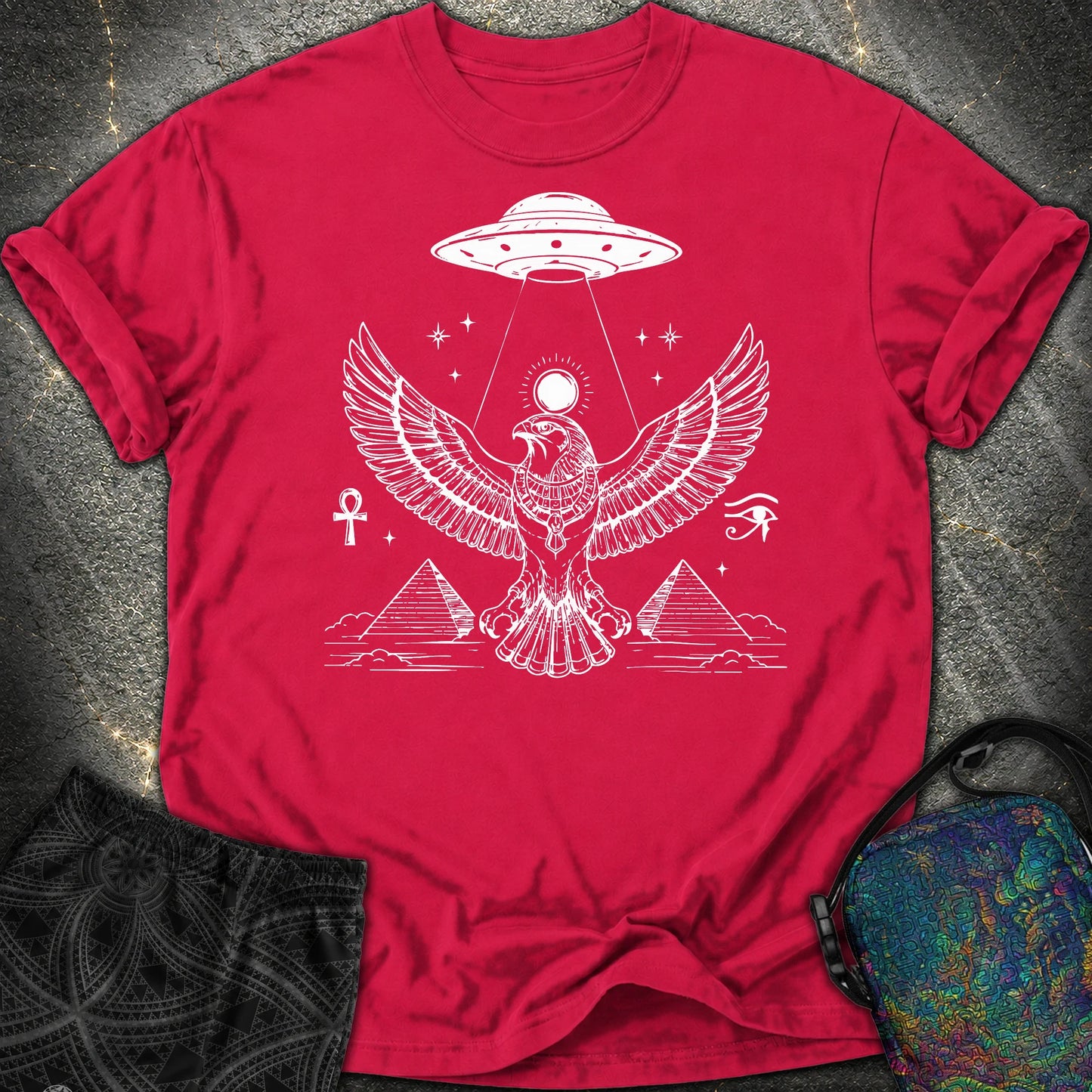 Solar Falcon Beneath the Starship - Solar Falcon Beneath the Starship Comfort T-Shirt - Red