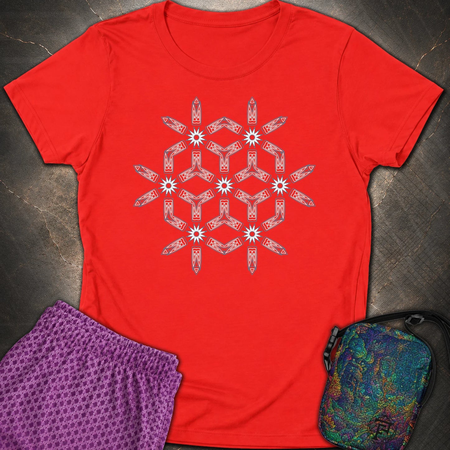 Tribal Geometry - Tribal Geometry Womens T-Shirt - Red