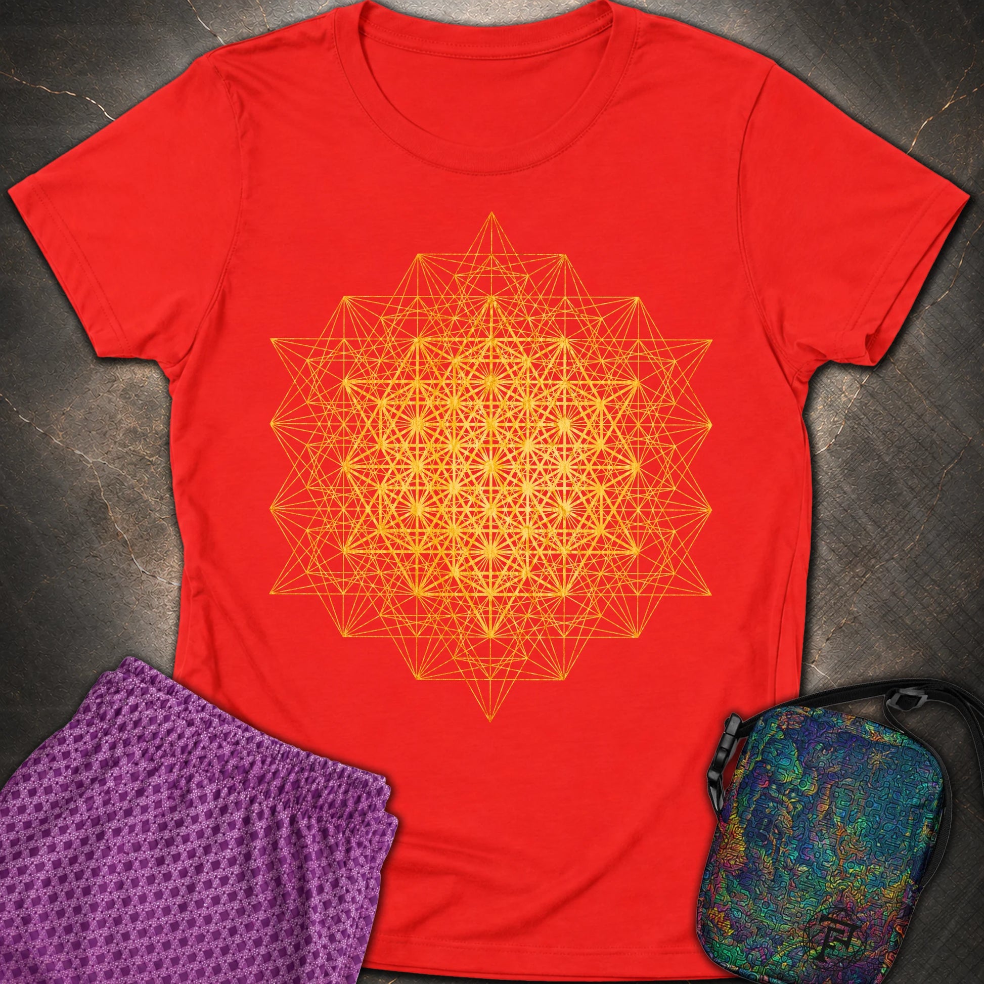 64 Tetrahedron Metatron Grid - 64 Tetrahedron Metatron Grid Womens T-Shirt - Red