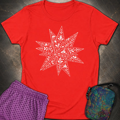 White Floral Stellated Dodecahedron - White Floral Stellated Dodecahedron Womens T-Shirt - Red