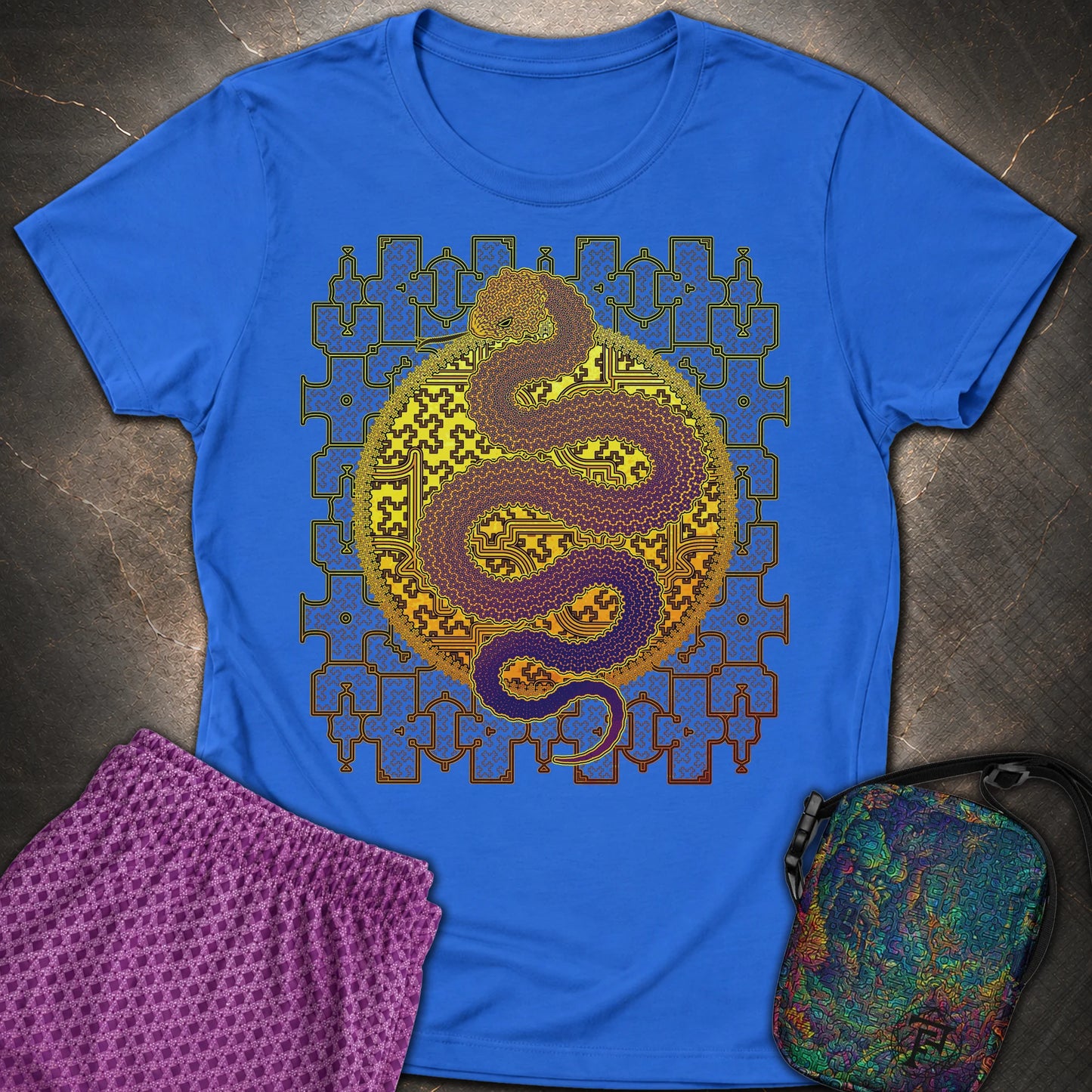 Shipibo Kene Cosmic Snake - Shipibo Kene Cosmic Snake Women's T-Shirt - Royal