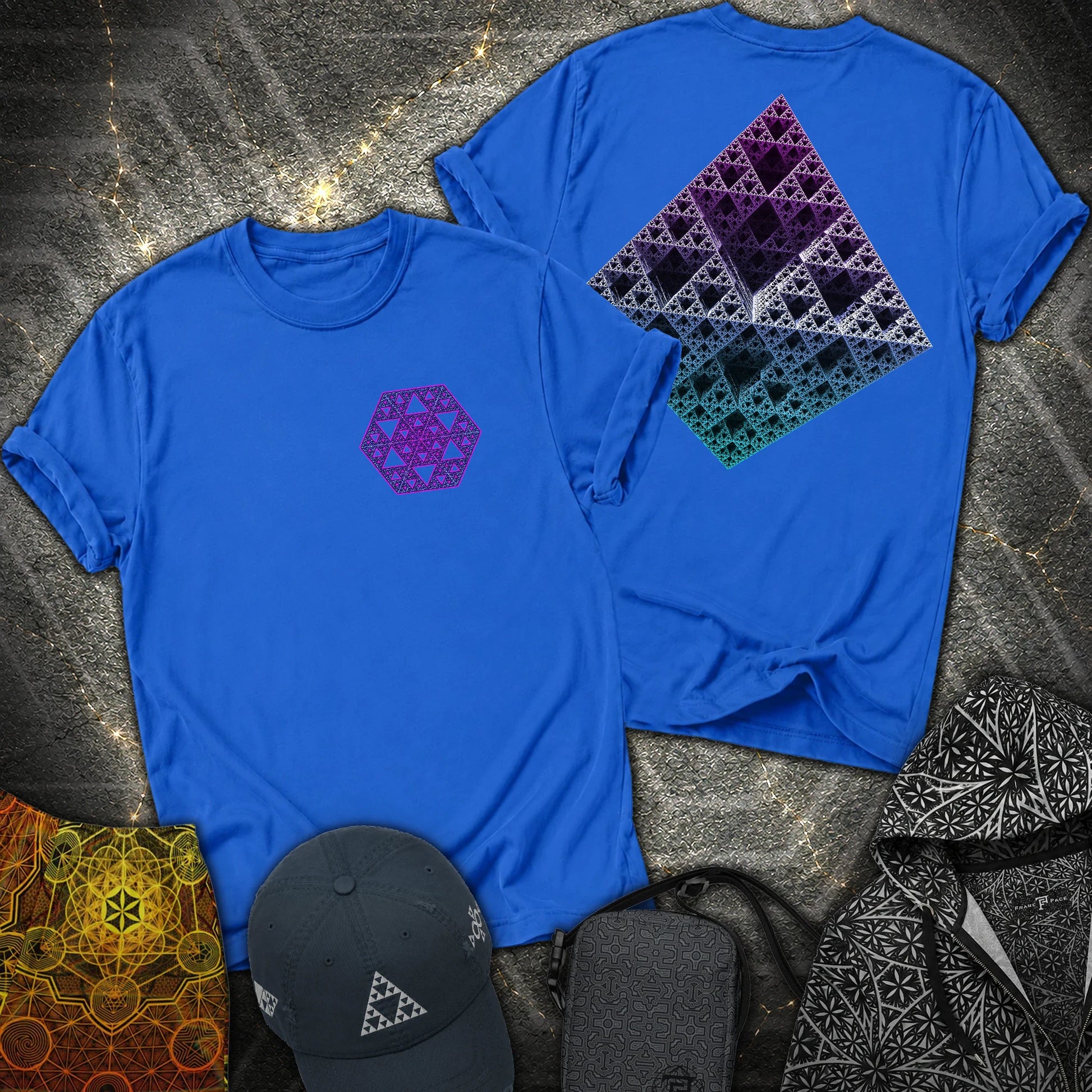 3D Sierpinski Fractal 2 Sided T-Shirt - 3D Sierpinski Fractal 2 Sided T-Shirt - Royal