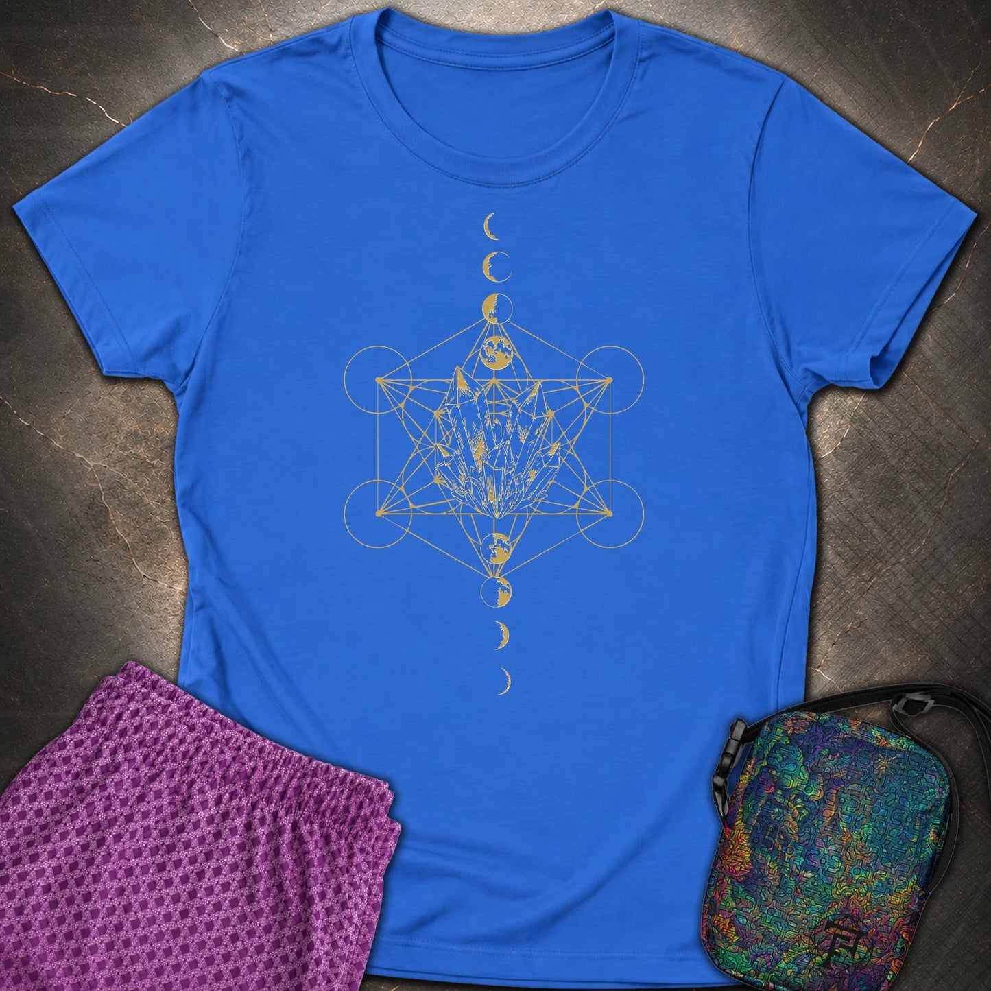 Metatron Crystal Moon Phases - Metatron Crystal Moon Phases Womens T-Shirt - Royal