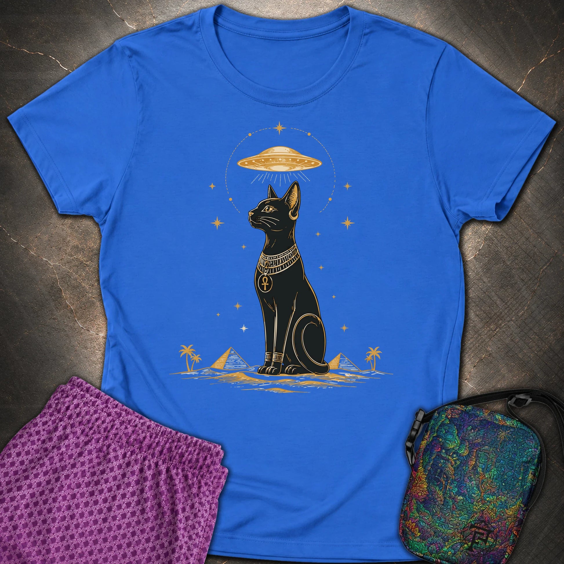 Celestial Cat Beneath the Starship - Celestial Cat Beneath the Starship Womens T-Shirt - Royal