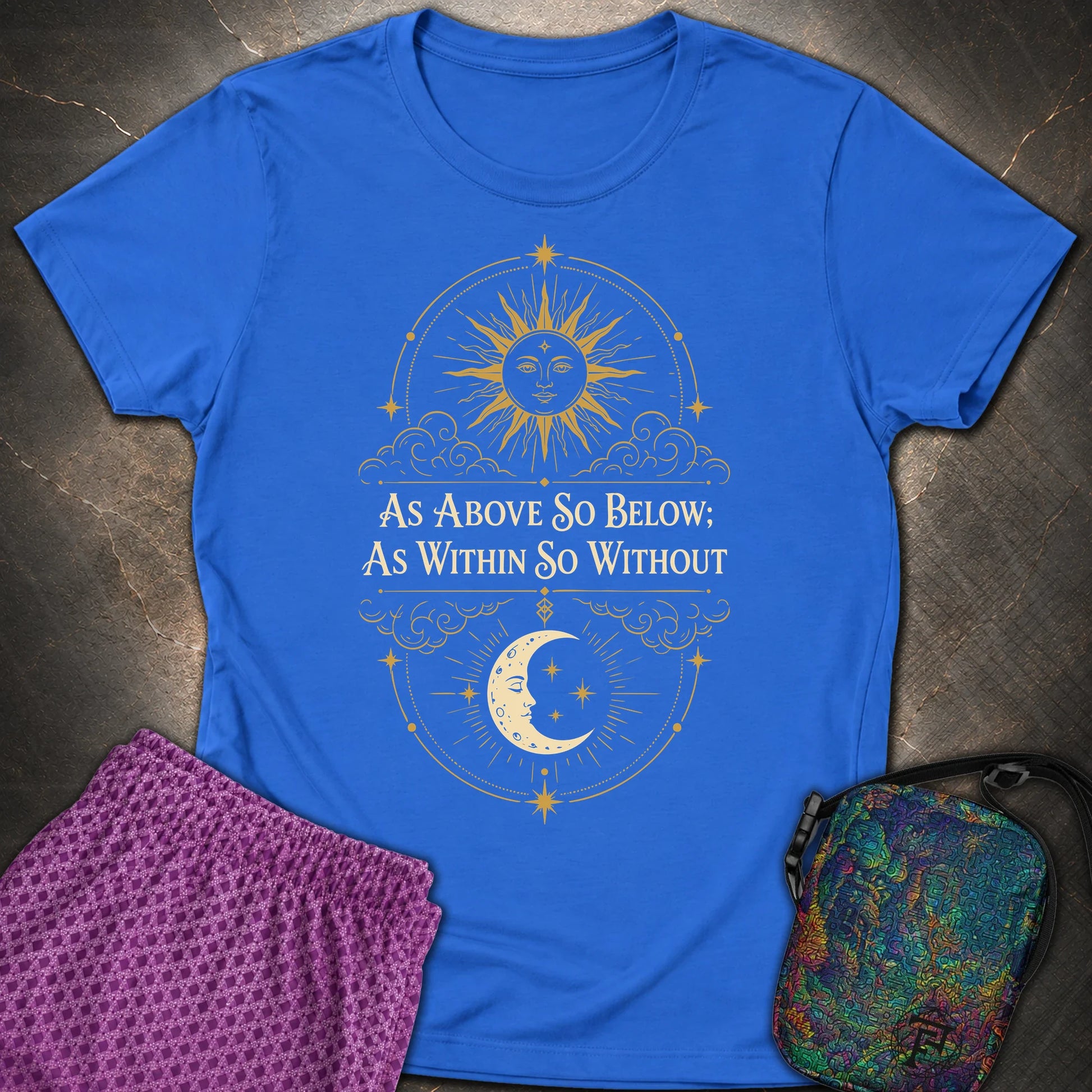 As Above So Below Sun Moon Colored - As Above So Below Sun Moon Colored Womens T-Shirt - Royal