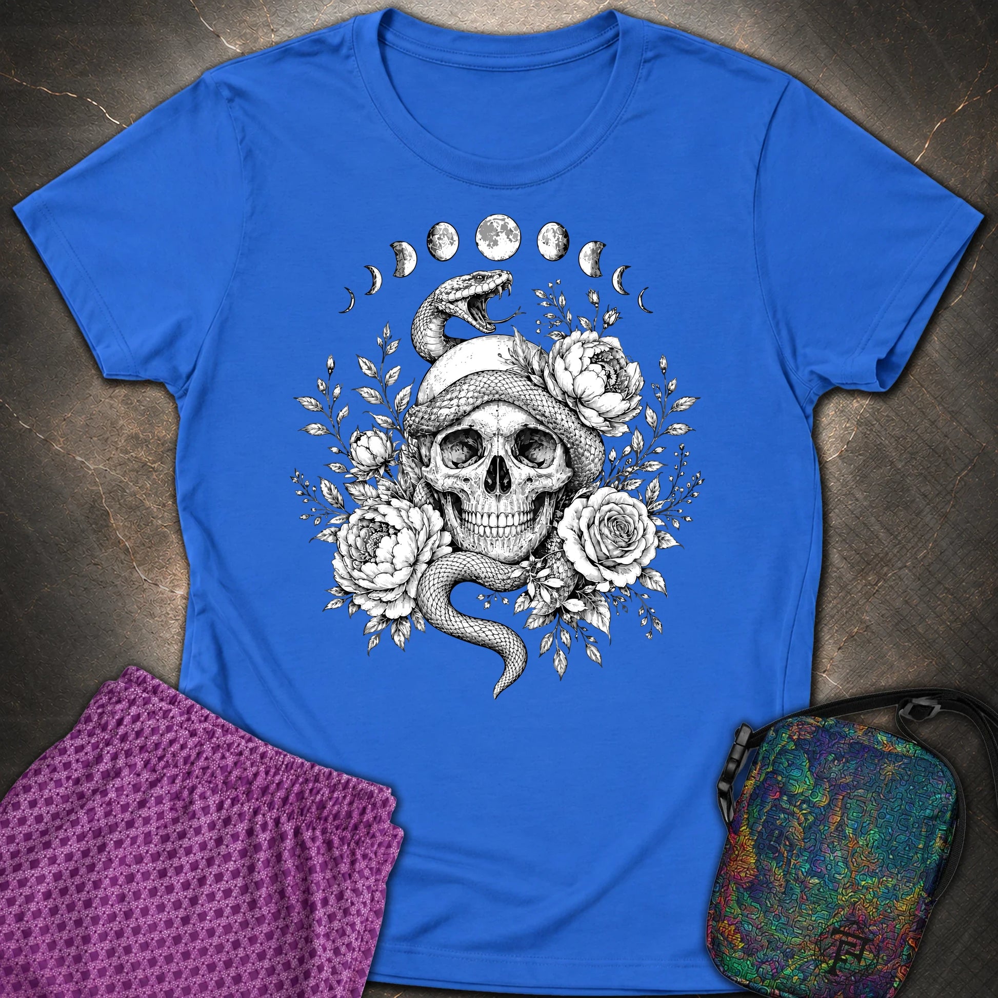 Skull Snake Moon Phases - Skull Snake Moon Phases Womens T-Shirt - Royal