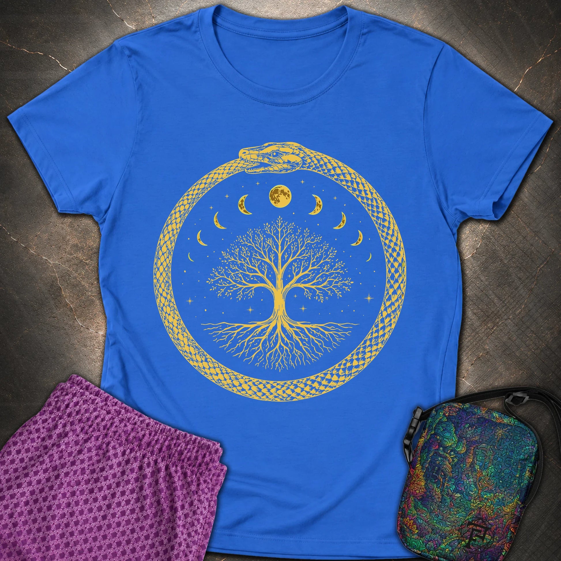 Ouroboros Moon Tree Unisex Womens T-Shirt - Ouroboros Moon Tree Unisex Womens T-Shirt - Royal